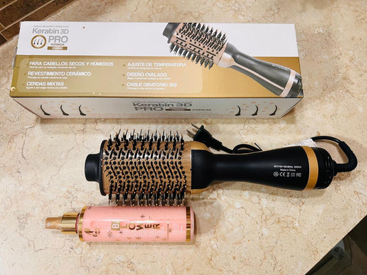 Cepillo Secador 2 en 1 Keratin3D Y Termoprotector + Obsequio